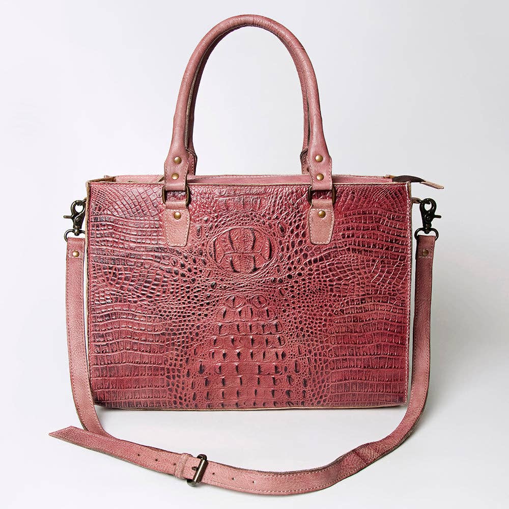 LC-ADBG235 Genuine Crocodile Leather Tote Bag with Hand-Stitched Details & Adjustable Strap