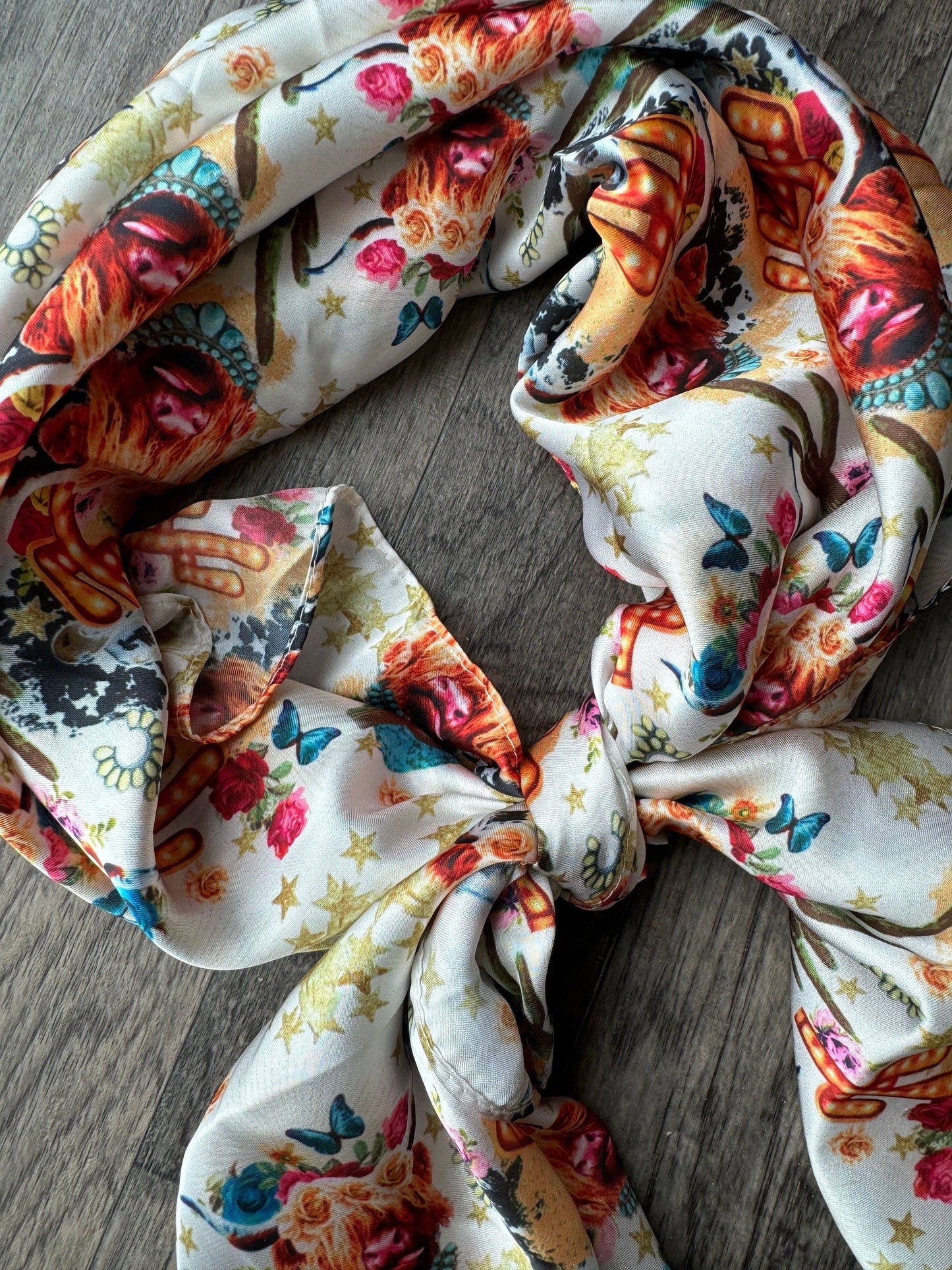 WILD RAG SCARF Boho Cactus Highland Cow Cowboy Cowgirl Western Neck Scarf Bandanna
