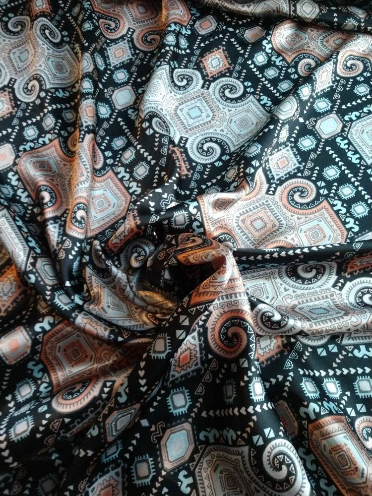 Wild Rag AZTEC 912 Black and Peach Mayan Tribal Print Western Cowboy Neck Scarf Bandana by Double B Wild Rags