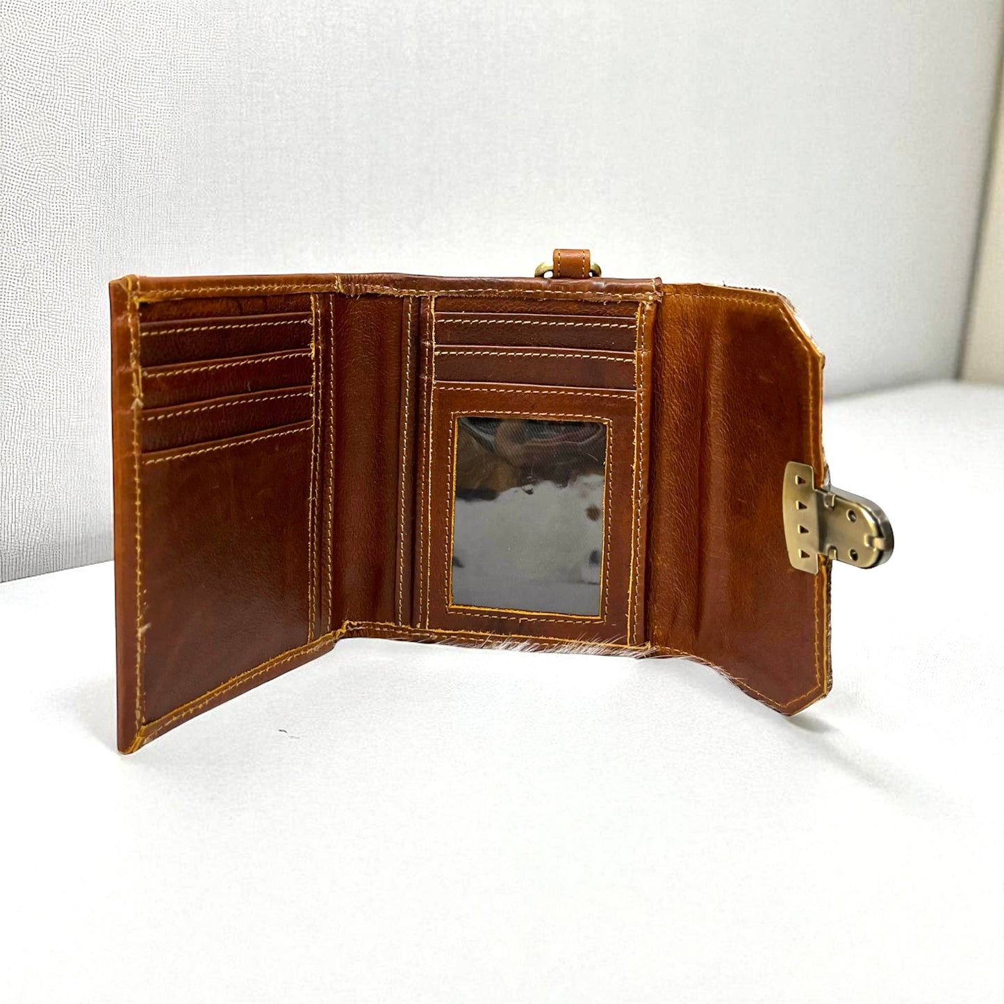 Cowhide & leather wristlet wallet