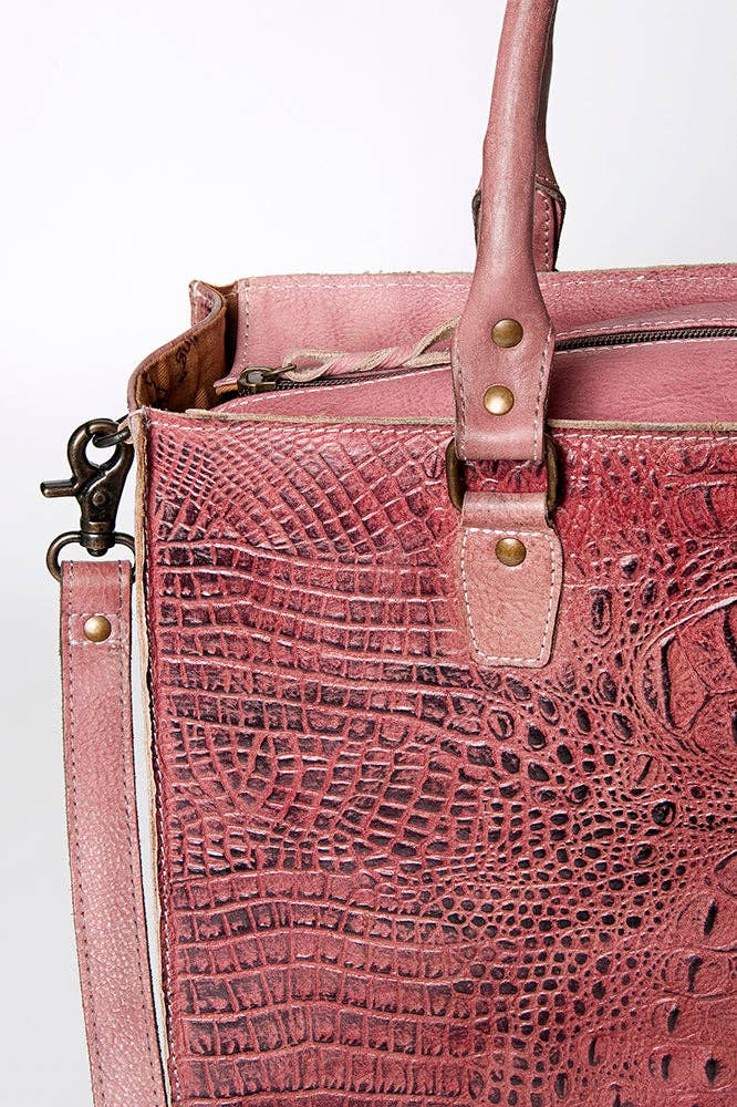 LC-ADBG235 Genuine Crocodile Leather Tote Bag with Hand-Stitched Details & Adjustable Strap