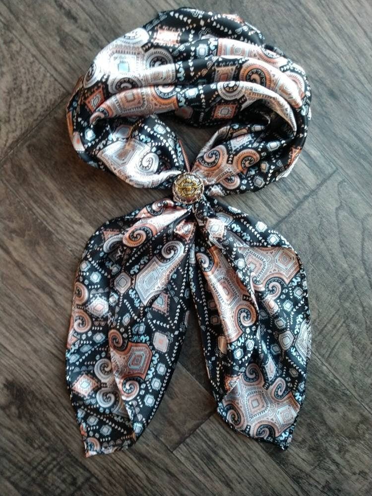 Wild Rag AZTEC 912 Black and Peach Mayan Tribal Print Western Cowboy Neck Scarf Bandana by Double B Wild Rags