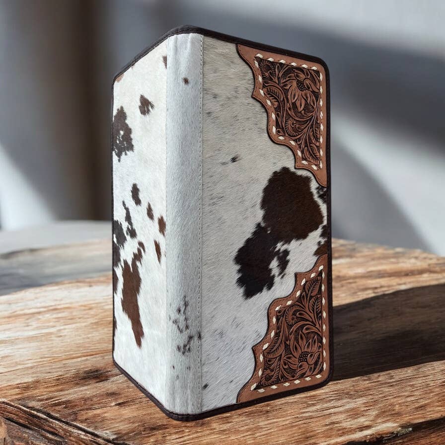Squash blossom cowhide & tooled jewelry wallet