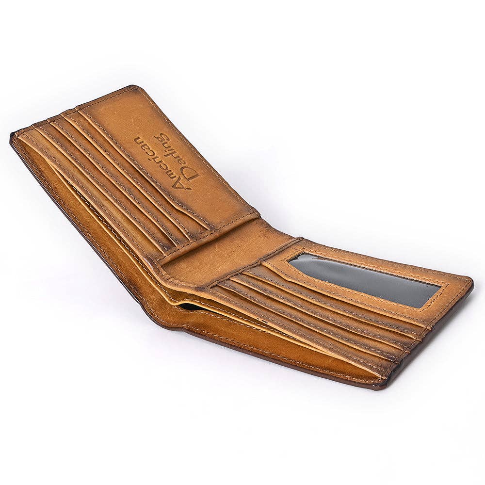 ADBGM529D Hand-Stitched Tan Leather Bifold Wallet - Western Men's Embroidered Cowboy Wallet