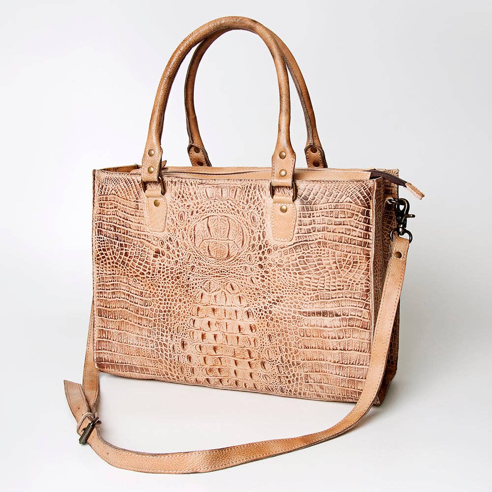 LC-ADBG235 Genuine Crocodile Leather Tote Bag with Hand-Stitched Details & Adjustable Strap