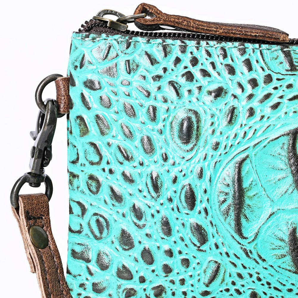 ADBG766 Croc-Embossed Genuine Leather Crossbody Bag with Zip Closure