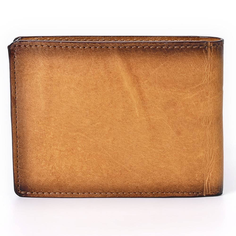 ADBGM529D Hand-Stitched Tan Leather Bifold Wallet - Western Men's Embroidered Cowboy Wallet