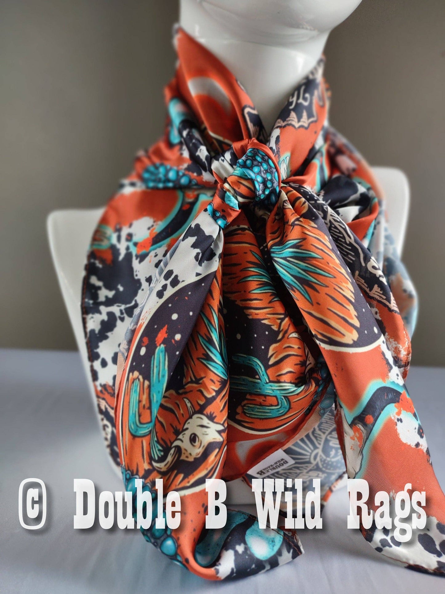Wild Rag MISC 425 Orange Turquoise Black Desert Cactus Cowboy Western Neck Scarf Bandanna by Double B Wild Rags