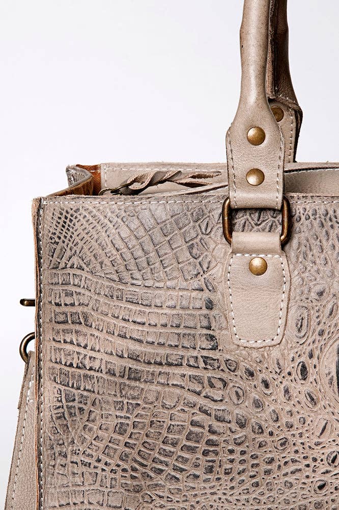 LC-ADBG235 Genuine Crocodile Leather Tote Bag with Hand-Stitched Details & Adjustable Strap
