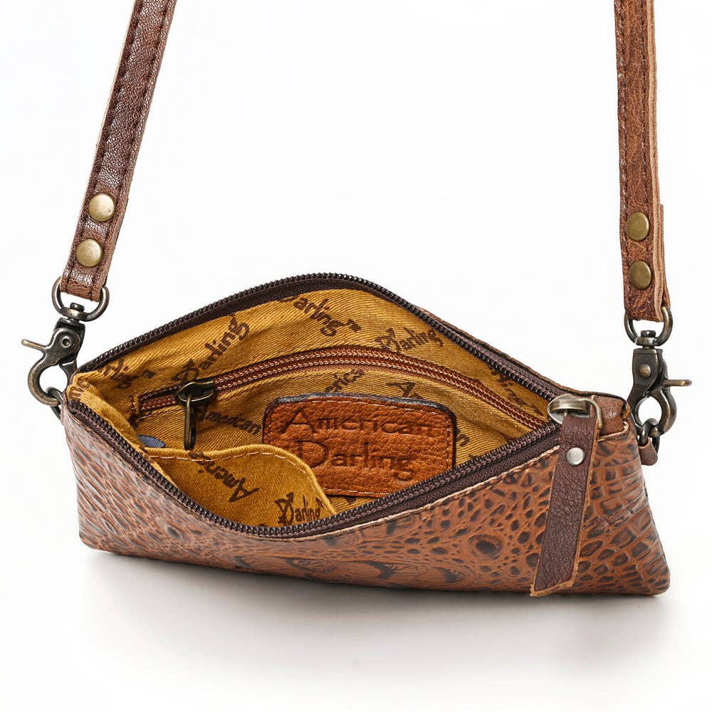 ADBG766 Croc-Embossed Genuine Leather Crossbody Bag with Zip Closure