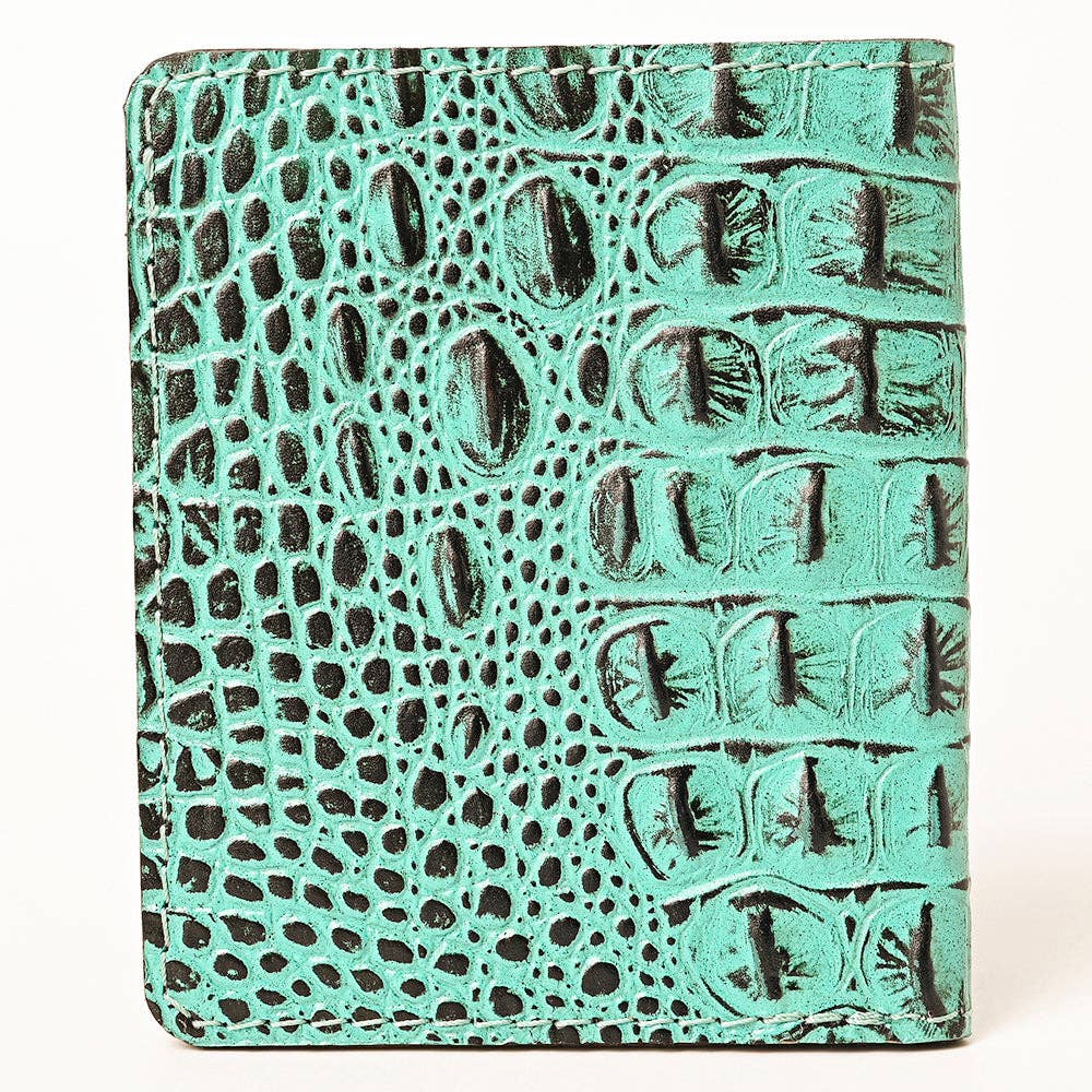 ADBG1248 Turquoise Croc-Embossed Leather Wallet - Western Rodeo Style