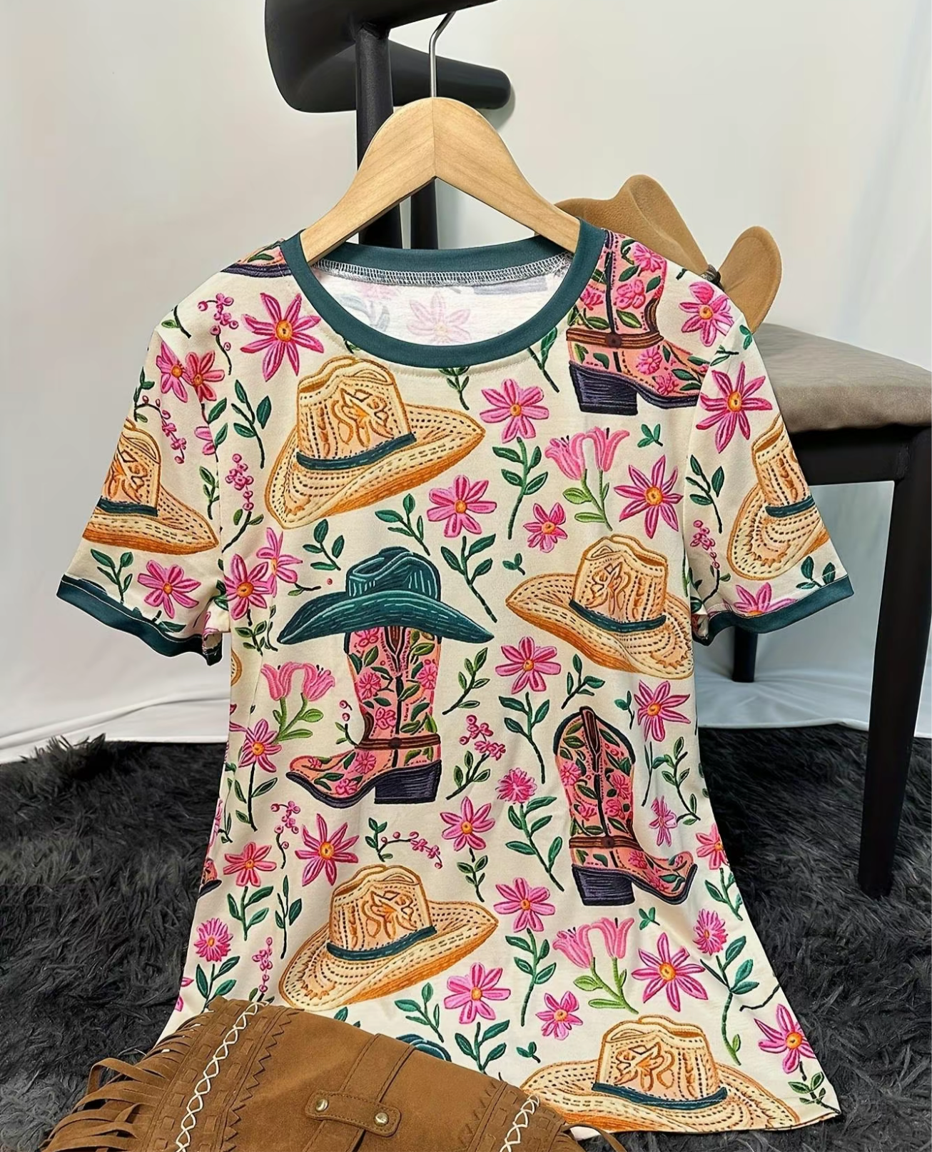 Hat & Boot Western Print Top