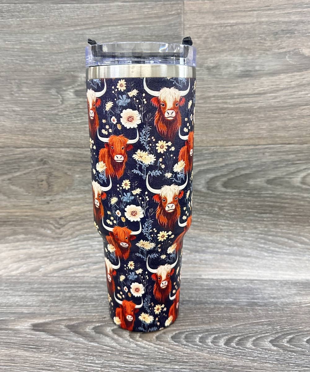 BLUE HIGHLAND COW STAINLESS STEEL TUMBLERS CUP 40oz