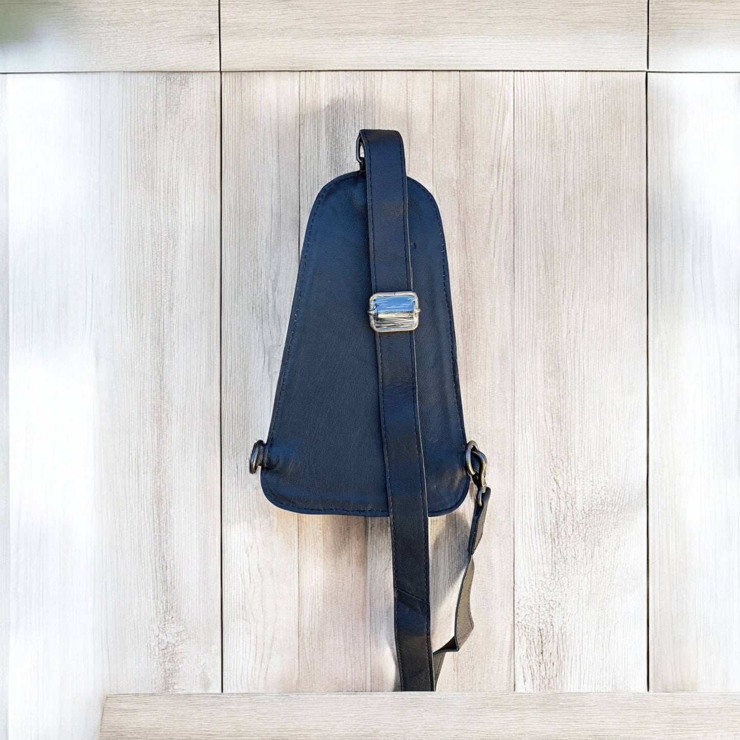 Checker tooled & cowhide sling bag