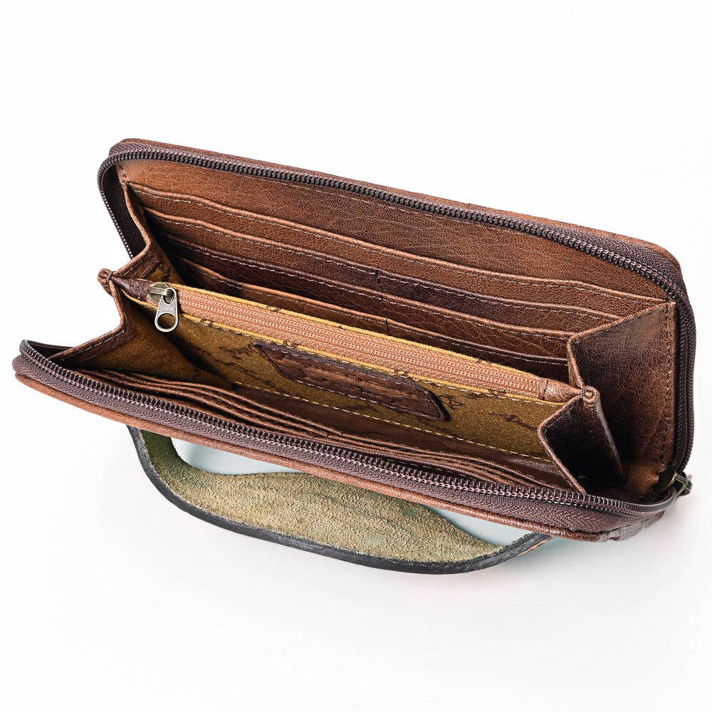 ADBG1190 Croc-Embossed Leather Wallet - Tooled Southwestern Geometric Design