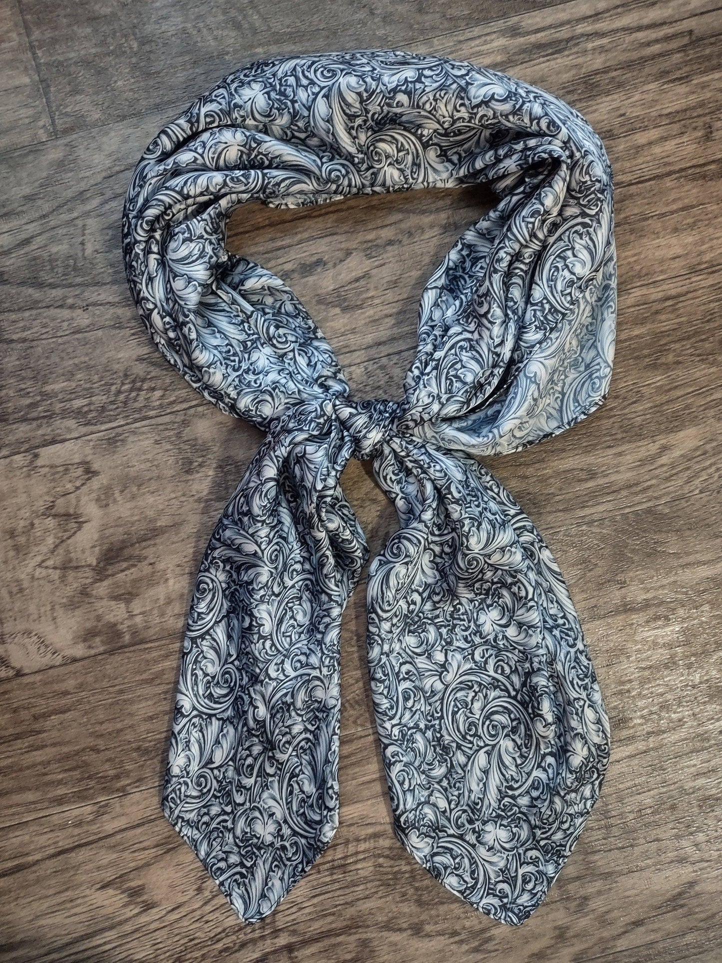 Wild Rag Engraved Sterling Silver Print Cowboy Western Neck Scarf Bandanna by Double B Wild Rags