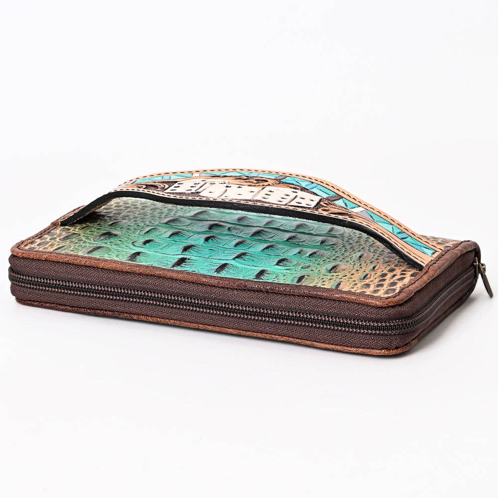 ADBG1190 Croc-Embossed Leather Wallet - Tooled Southwestern Geometric Design