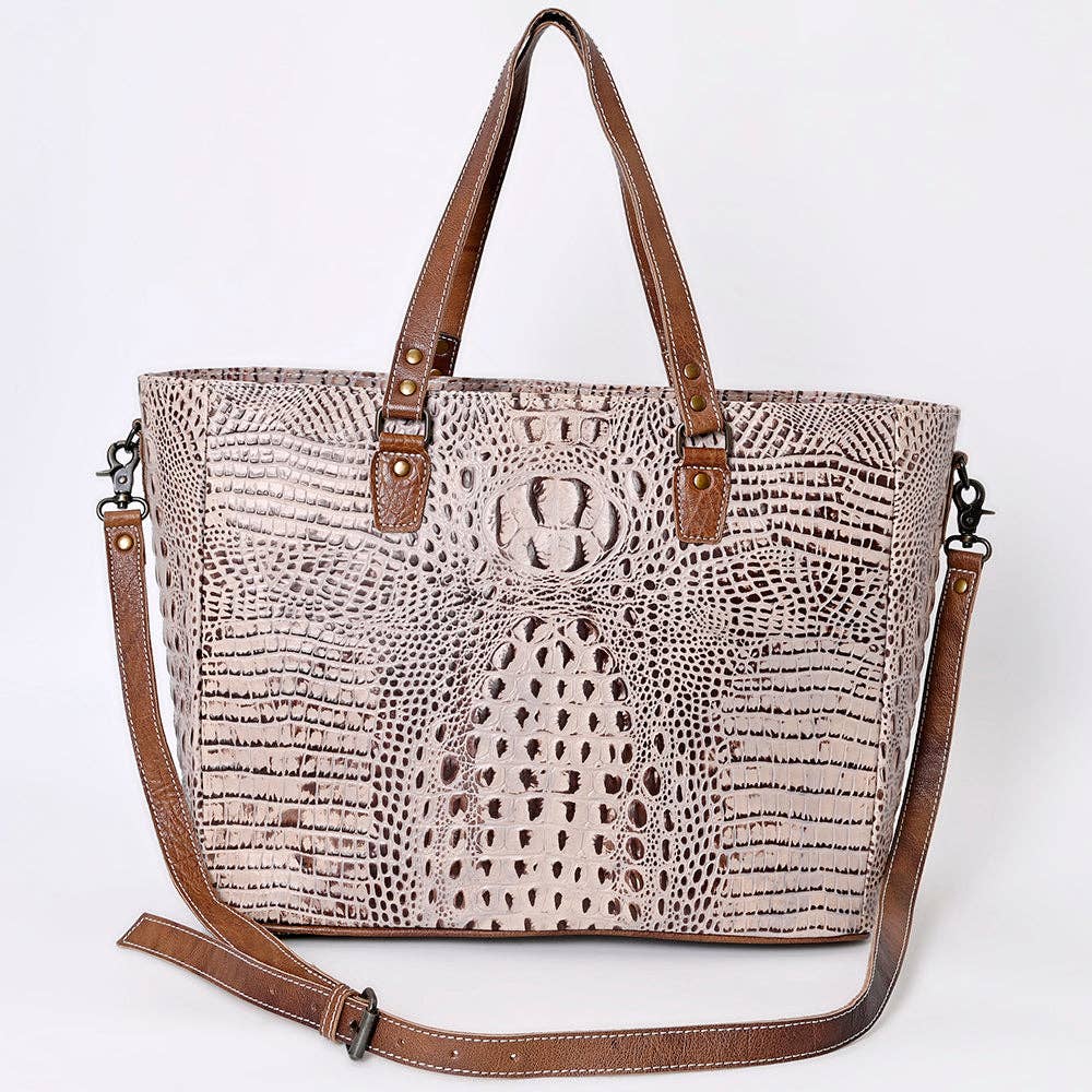 ADBG962 Crocodile Embossed Genuine Leather Western Tote Compact Handbag by American Darling