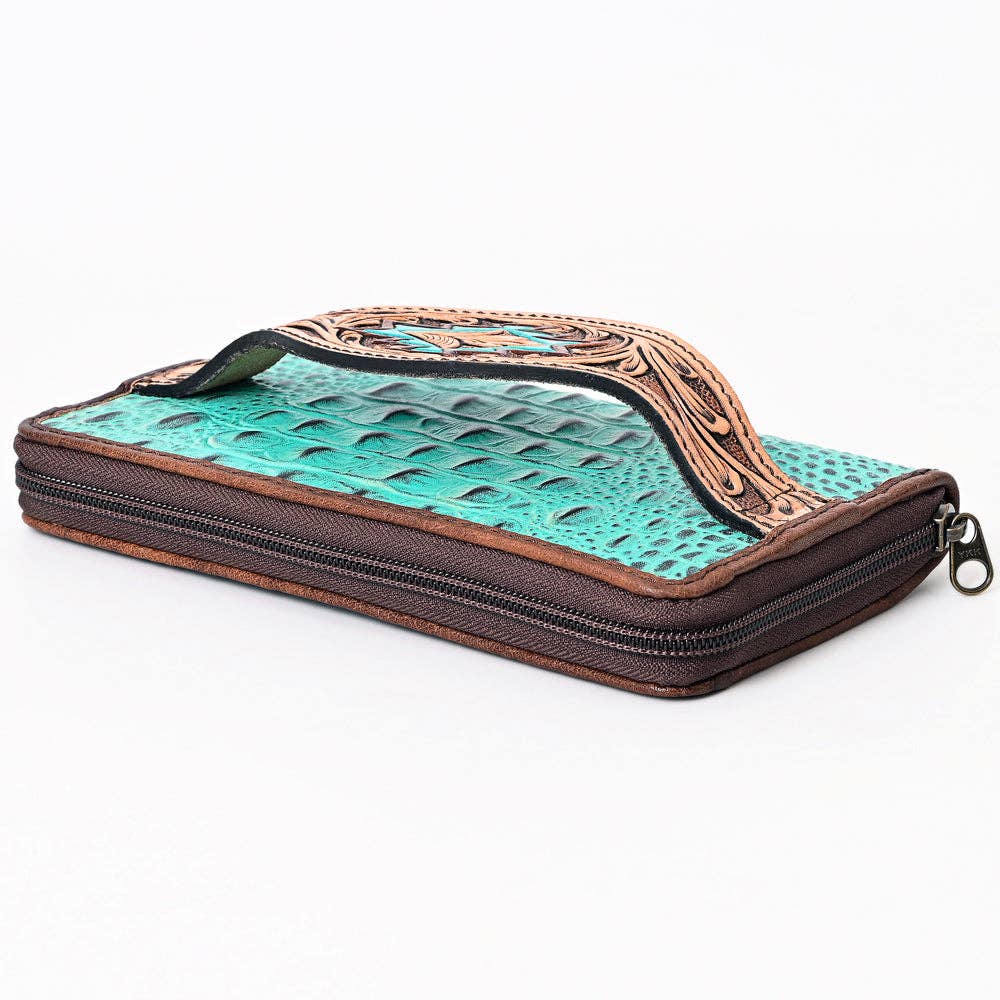 ADBG1190 Croc-Embossed Leather Wallet - Tooled Southwestern Geometric Design