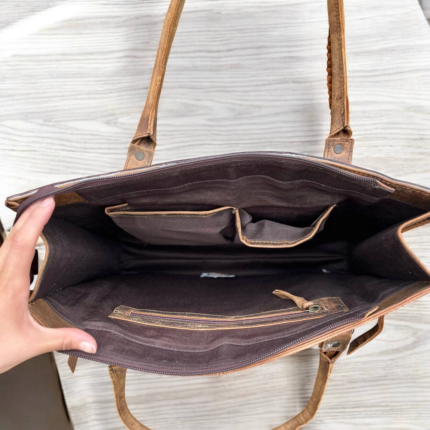 Luka tooled leather & cowhide purse
