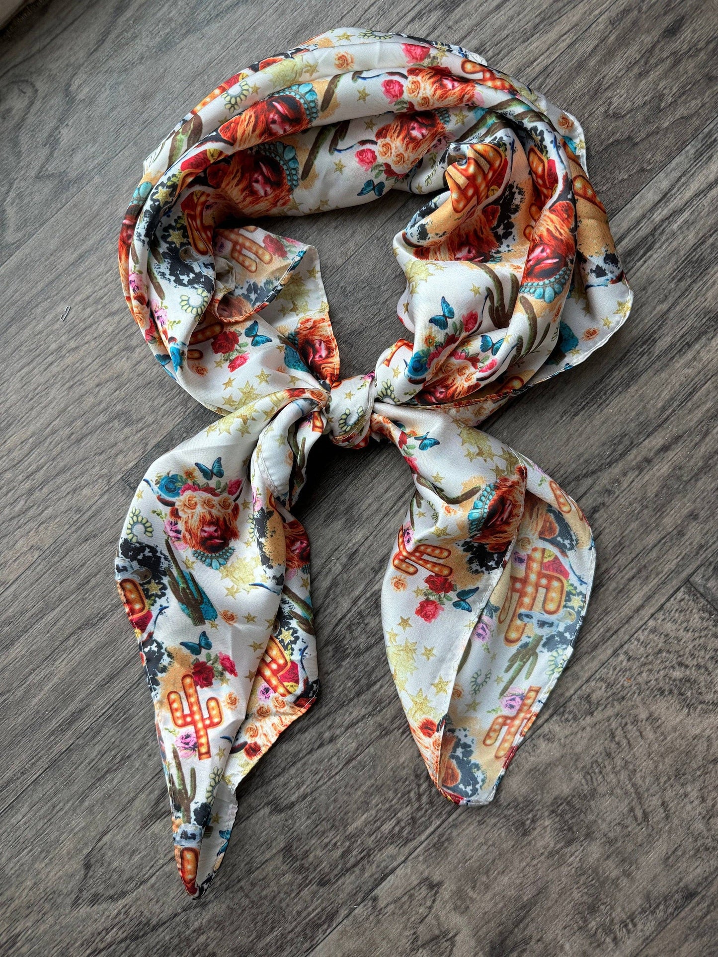 WILD RAG SCARF Boho Cactus Highland Cow Cowboy Cowgirl Western Neck Scarf Bandanna