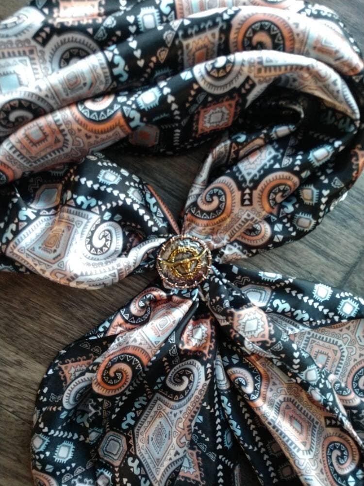 Wild Rag AZTEC 912 Black and Peach Mayan Tribal Print Western Cowboy Neck Scarf Bandana by Double B Wild Rags