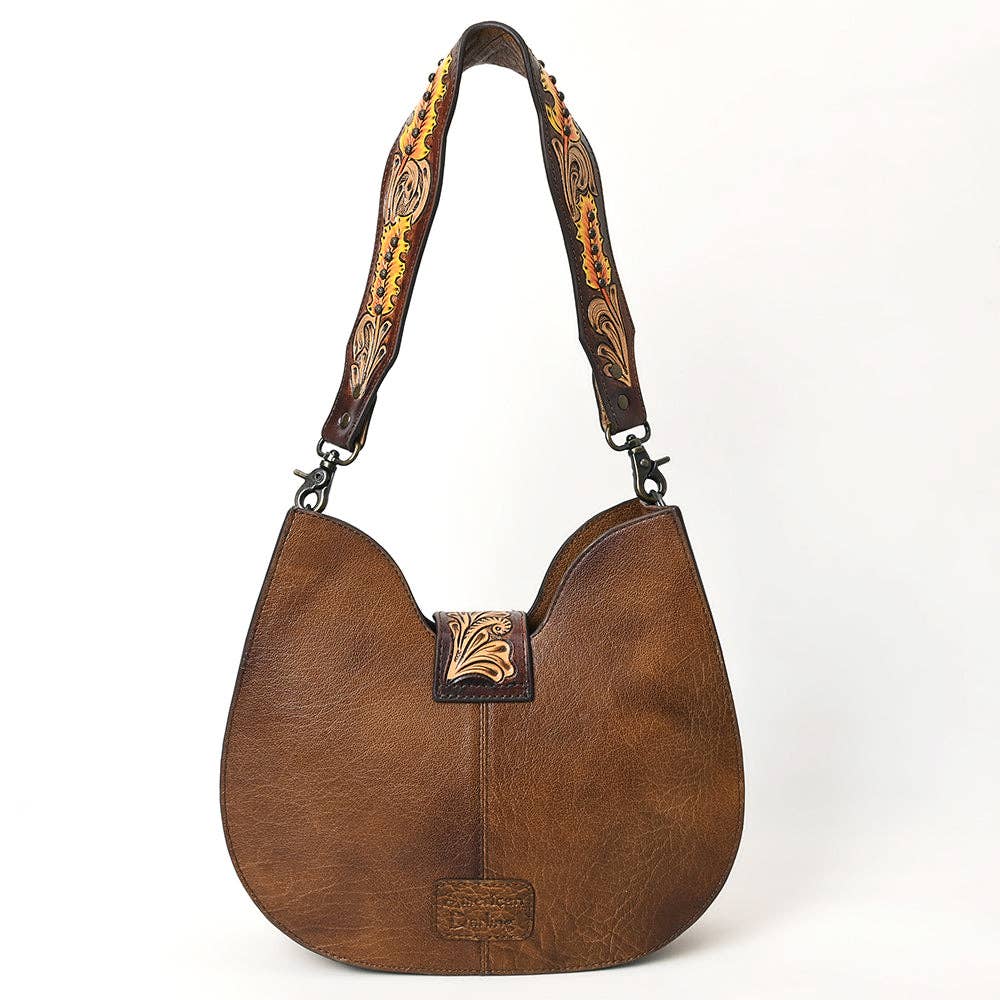LC-ADBG1081 Hair-On Cowhide Tooled & Hand-Painted Leather Strap. Women’s Shoulder Bag
