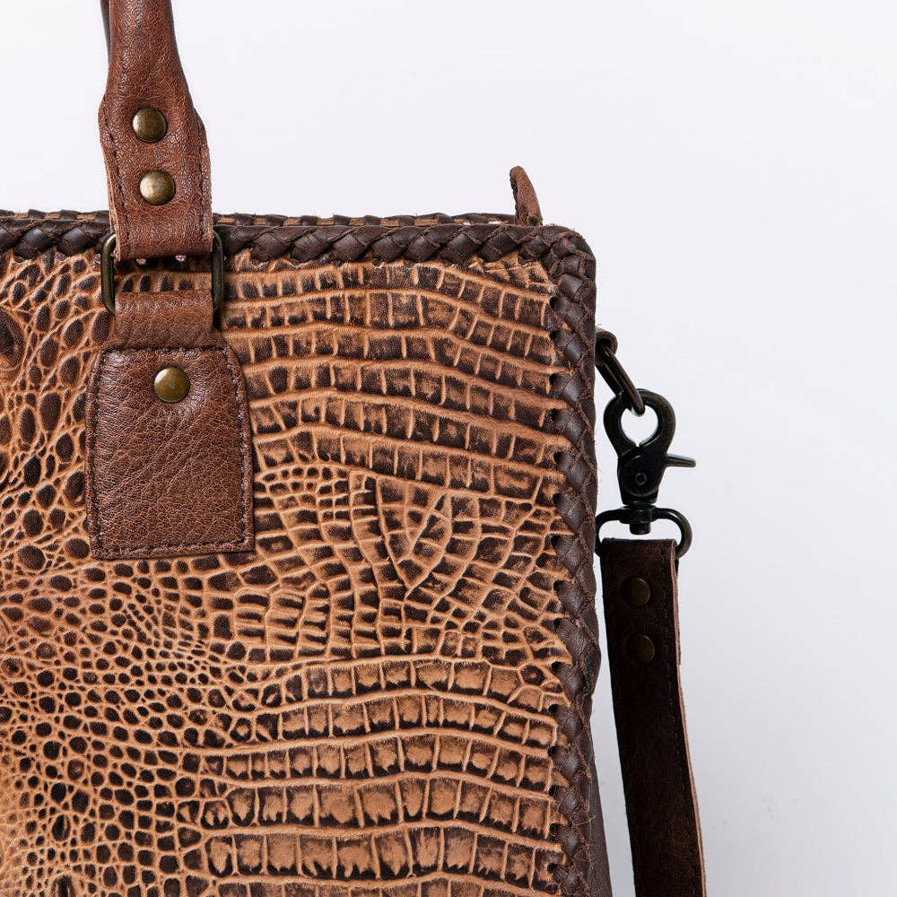 LC-ADBG235 Genuine Crocodile Leather Tote Bag with Hand-Stitched Details & Adjustable Strap