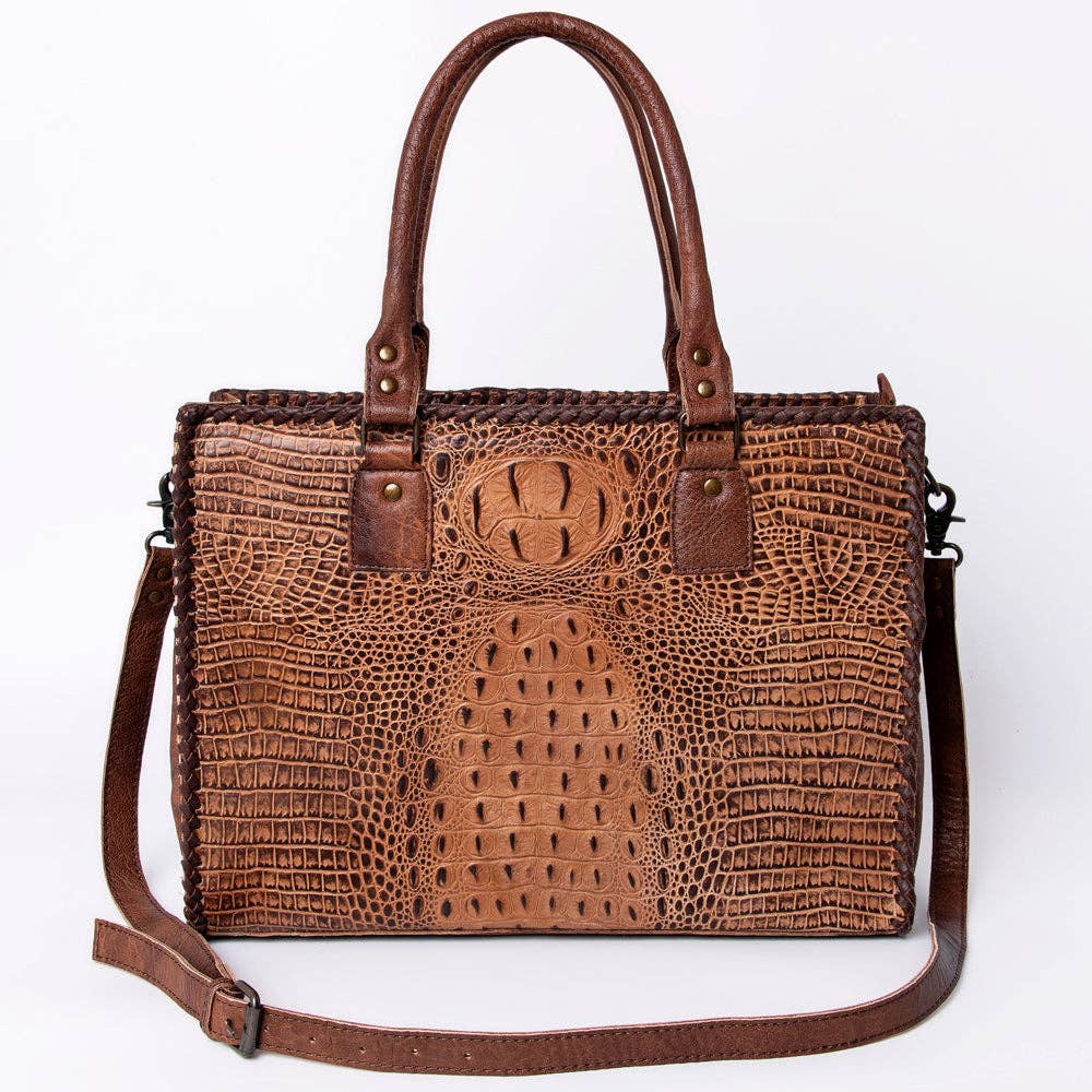 LC-ADBG235 Genuine Crocodile Leather Tote Bag with Hand-Stitched Details & Adjustable Strap