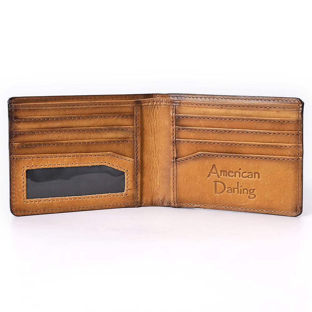 ADBGM529D Hand-Stitched Tan Leather Bifold Wallet - Western Men's Embroidered Cowboy Wallet