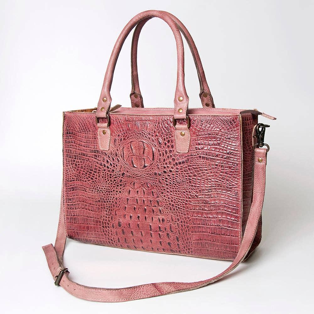 LC-ADBG235 Genuine Crocodile Leather Tote Bag with Hand-Stitched Details & Adjustable Strap