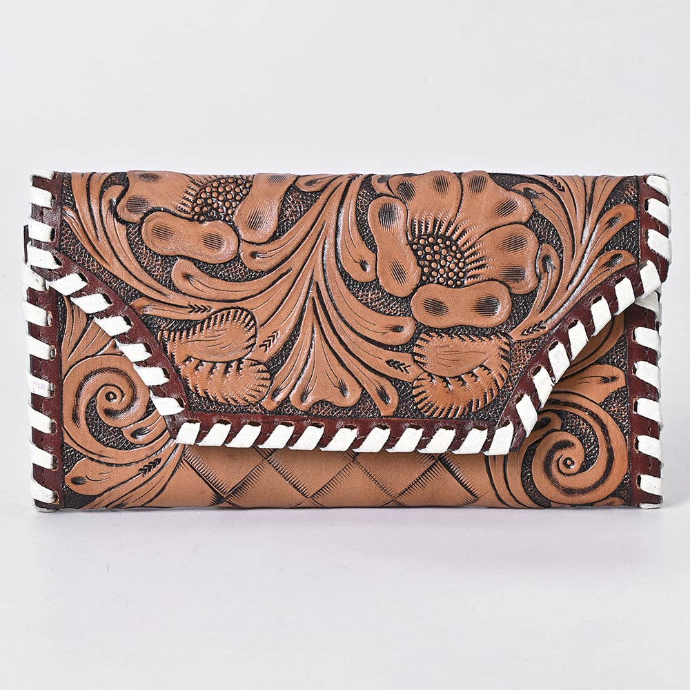 KBG154 WALLET Harness Skirting Leather Wallet with Hand Carving H4.5XW9 KBG154