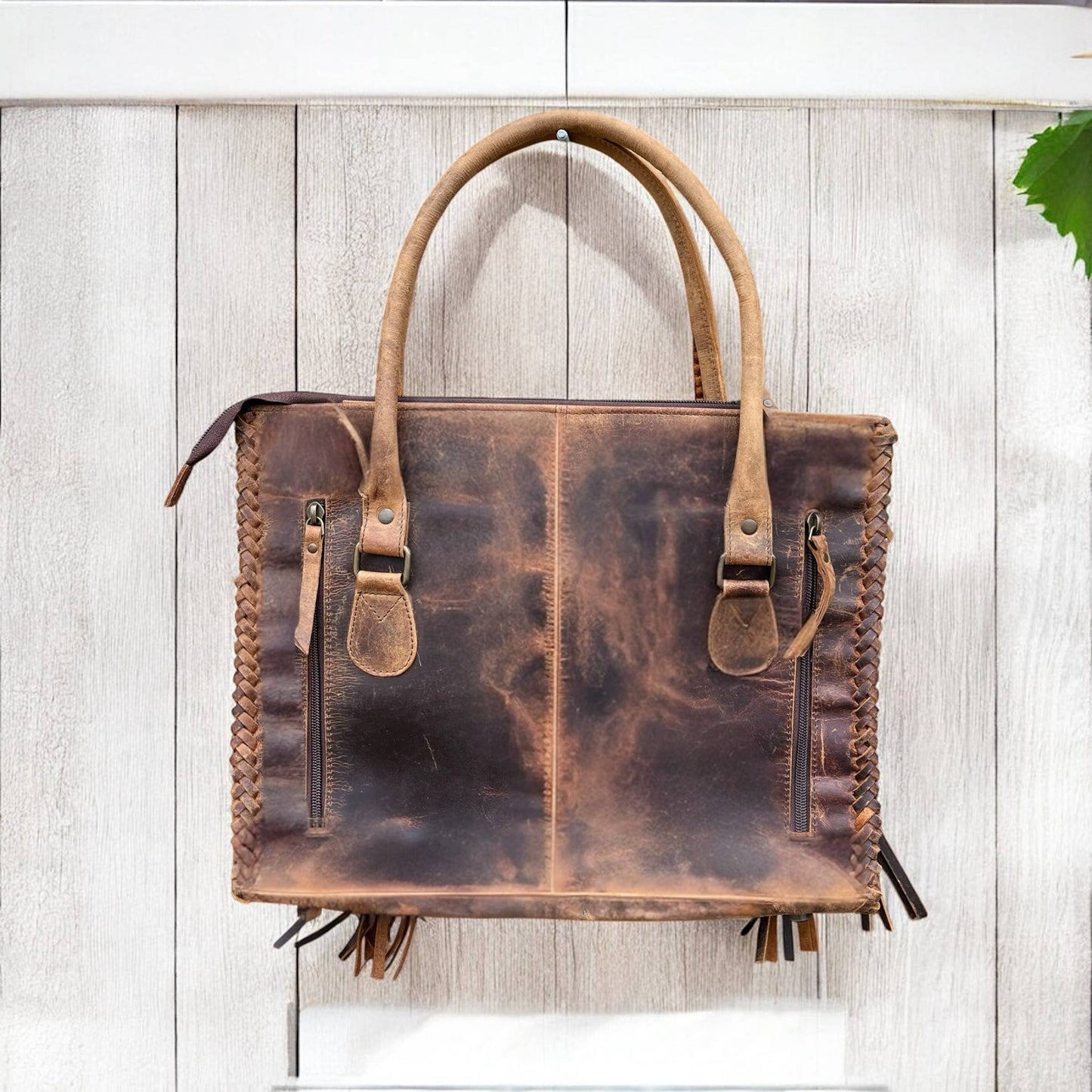 Luka tooled leather & cowhide purse