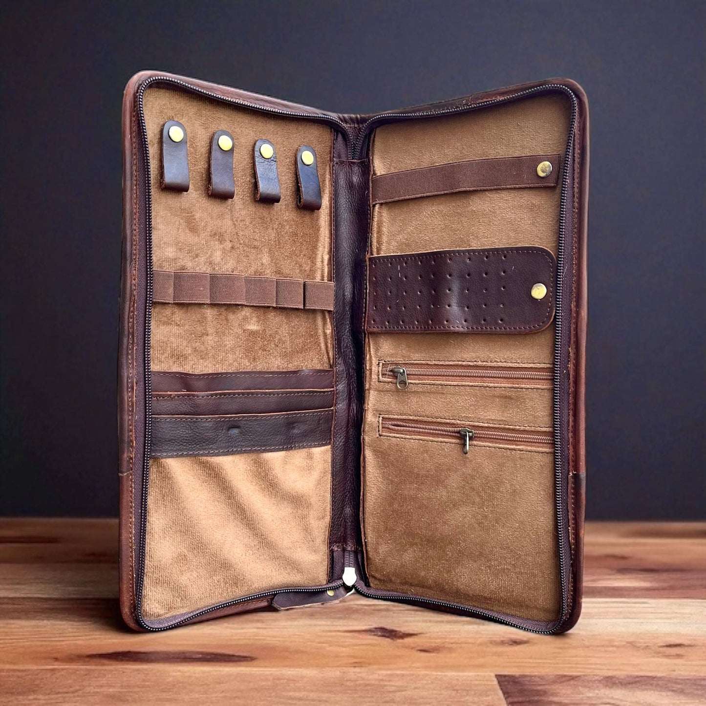 Brown Tooled leather & cowhide jewelry wallet