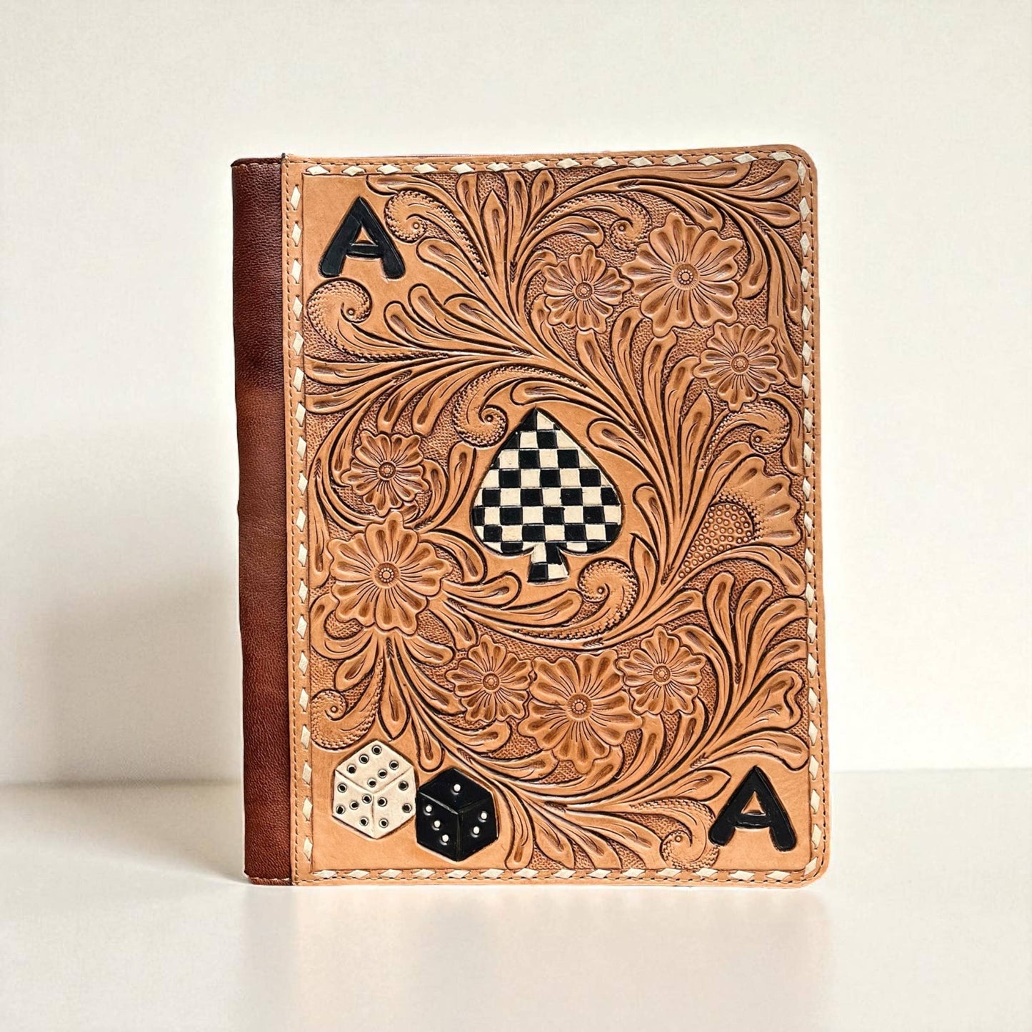 Aces tooled leather folder
