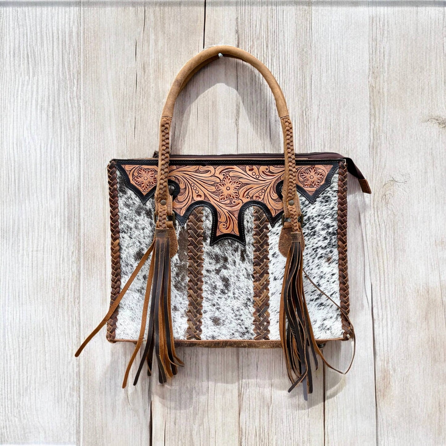 Luka tooled leather & cowhide purse