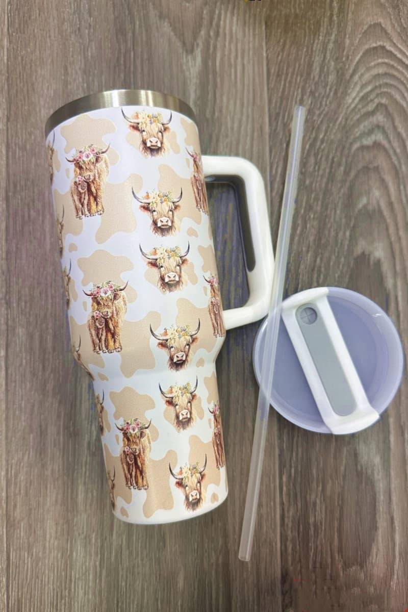 White HIGHLAND COW STAINLESS STEEL TUMBLERS CUP 40oz