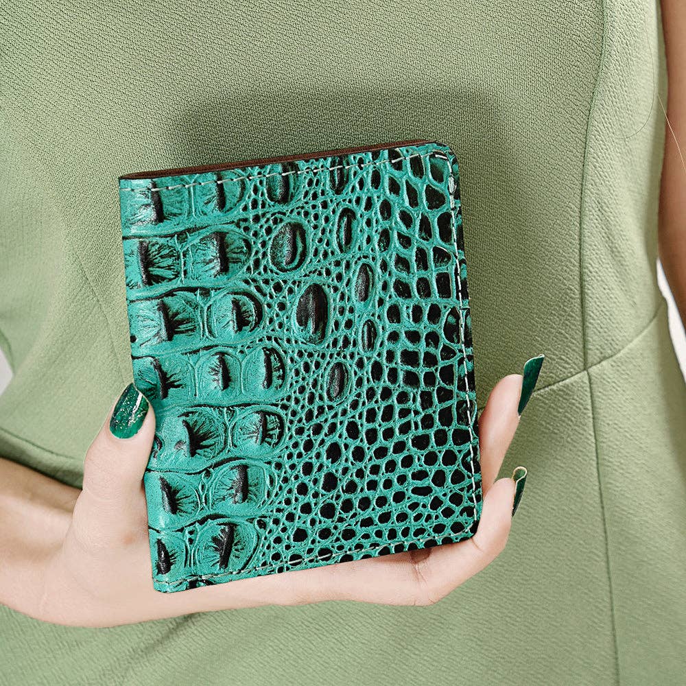ADBG1248 Turquoise Croc-Embossed Leather Wallet - Western Rodeo Style