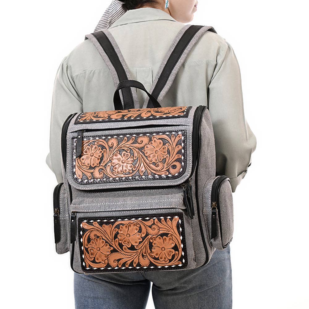 OHG192 Backpack Hand Tooled Genuine western Leather women bag