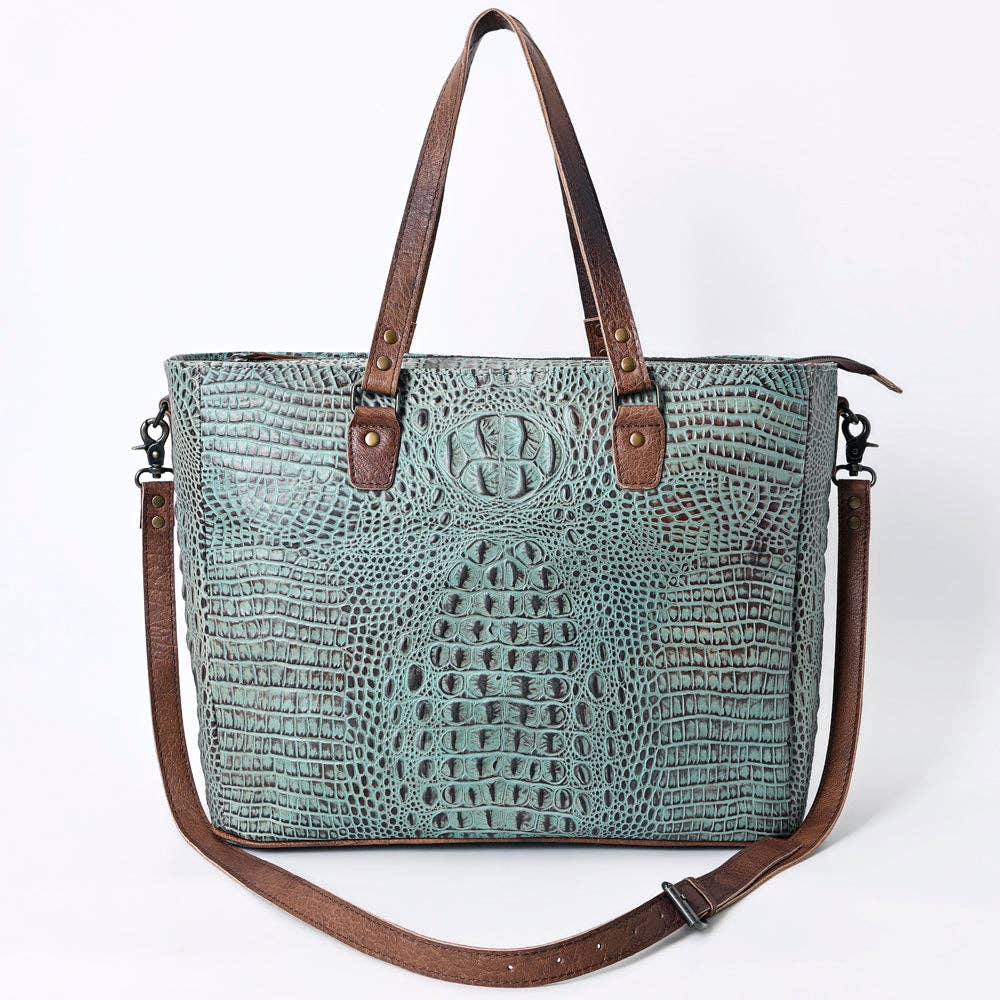 ADBG962 Crocodile Embossed Genuine Leather Western Tote Compact Handbag by American Darling