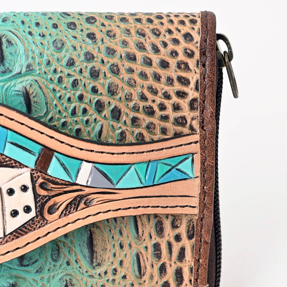 ADBG1190 Croc-Embossed Leather Wallet - Tooled Southwestern Geometric Design