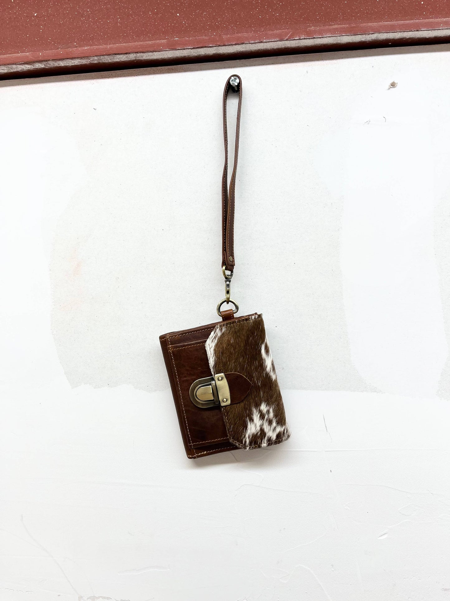 Cowhide & leather wristlet wallet