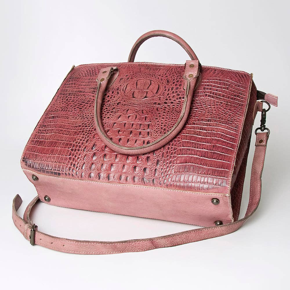 LC-ADBG235 Genuine Crocodile Leather Tote Bag with Hand-Stitched Details & Adjustable Strap