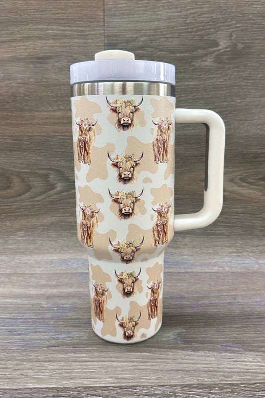 White HIGHLAND COW STAINLESS STEEL TUMBLERS CUP 40oz