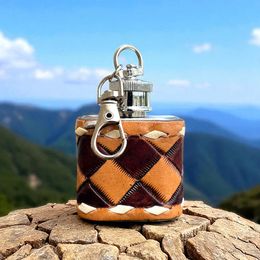 1oz checker tooled leather flask 