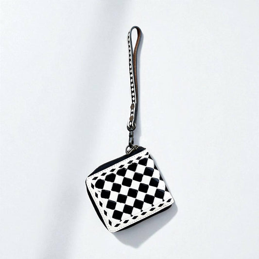 Checker tooled leather wristlet 