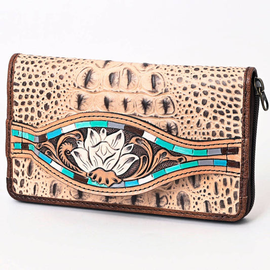 ADBG1190 Croc-Embossed Leather Wallet - Tooled Southwestern Geometric Design