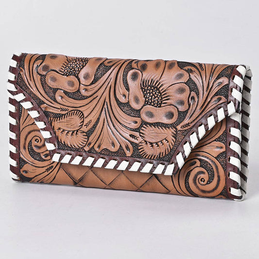 KBG154 WALLET Harness Skirting Leather Wallet with Hand Carving H4.5XW9   KBG154