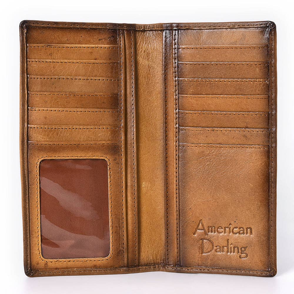 ADBGM530D Leather Rodeo Wallet with White Western Stitching - Long Bifold Cowboy Wallet