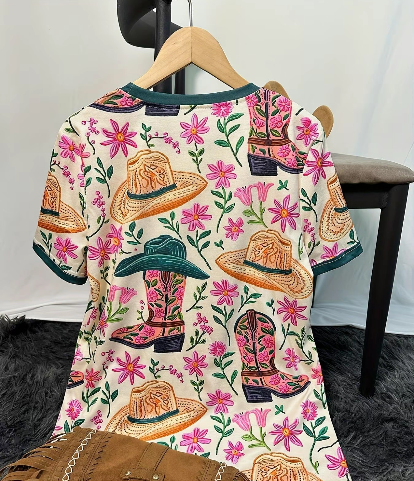 Hat & Boot Western Print Top